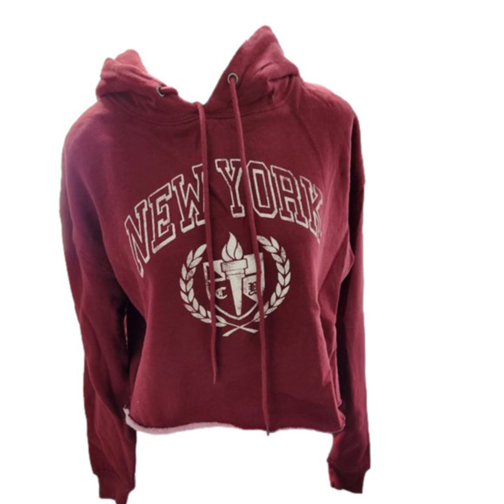P215. Wild Fable Burgundy Cropped "New York" Hoodie |M